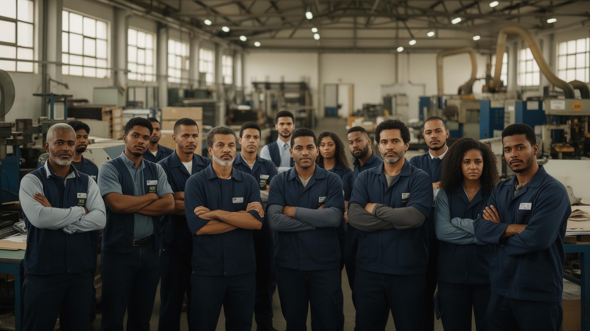 Trabalhadores brasileiros em uma fábrica